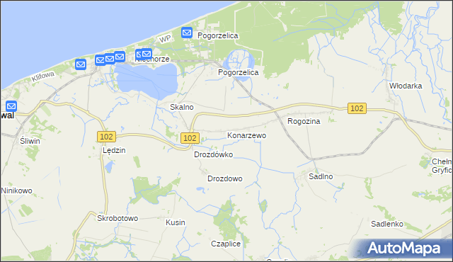 mapa Konarzewo gmina Karnice, Konarzewo gmina Karnice na mapie Targeo