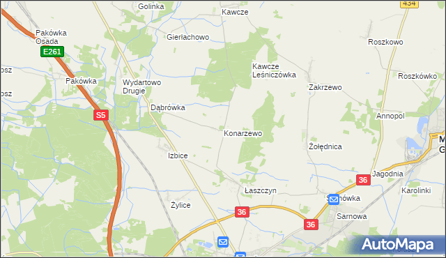 mapa Konarzewo gmina Rawicz, Konarzewo gmina Rawicz na mapie Targeo