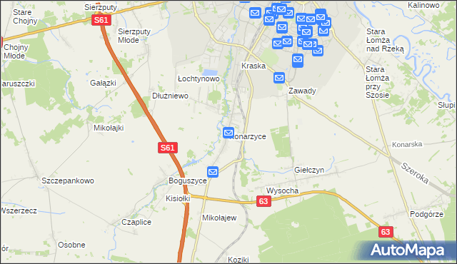 mapa Konarzyce gmina Łomża, Konarzyce gmina Łomża na mapie Targeo