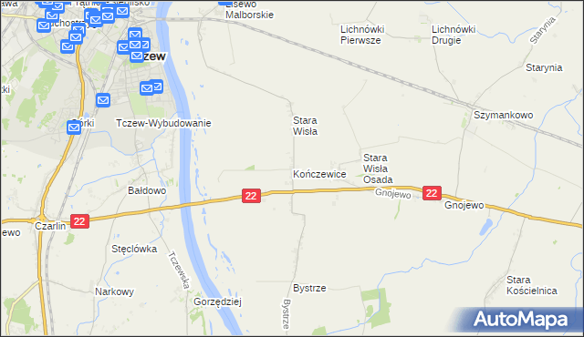mapa Kończewice gmina Miłoradz, Kończewice gmina Miłoradz na mapie Targeo