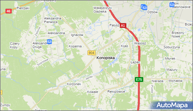 mapa Konopiska powiat częstochowski, Konopiska powiat częstochowski na mapie Targeo