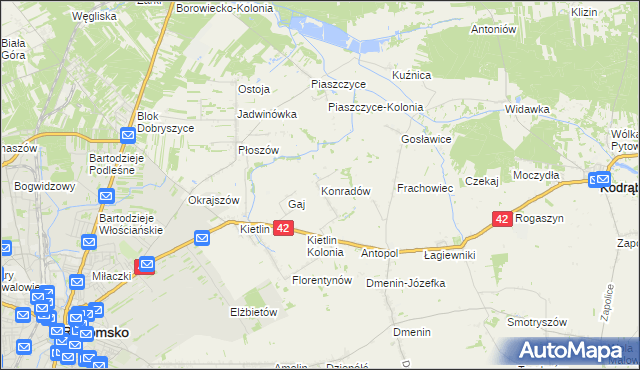mapa Konradów gmina Kodrąb, Konradów gmina Kodrąb na mapie Targeo