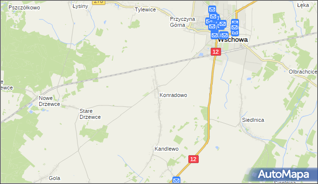 mapa Konradowo gmina Wschowa, Konradowo gmina Wschowa na mapie Targeo