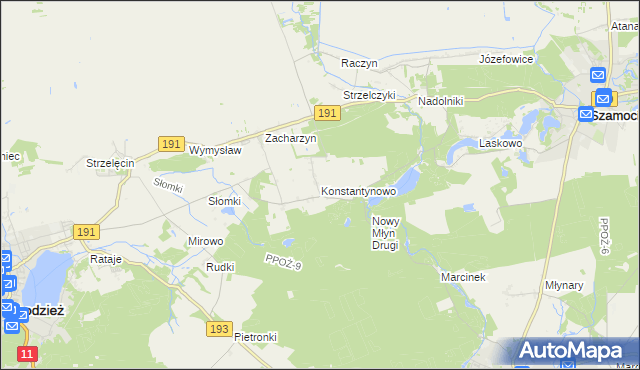 mapa Konstantynowo gmina Chodzież, Konstantynowo gmina Chodzież na mapie Targeo