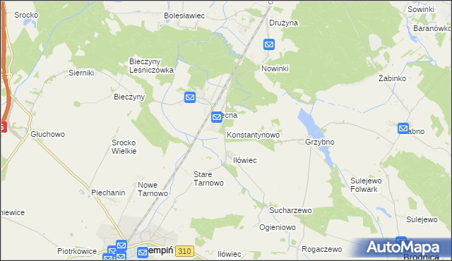 mapa Konstantynowo gmina Mosina, Konstantynowo gmina Mosina na mapie Targeo