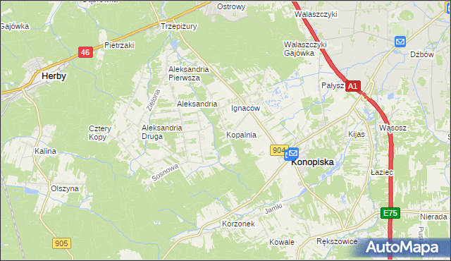 mapa Kopalnia gmina Konopiska, Kopalnia gmina Konopiska na mapie Targeo