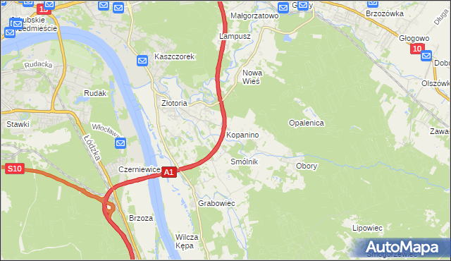 mapa Kopanino gmina Lubicz, Kopanino gmina Lubicz na mapie Targeo