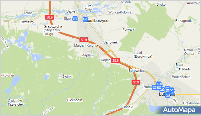 mapa Kopce gmina Janów Lubelski, Kopce gmina Janów Lubelski na mapie Targeo