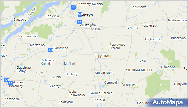 mapa Kopydłowo gmina Wilczyn, Kopydłowo gmina Wilczyn na mapie Targeo