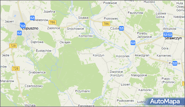 mapa Korczyn gmina Strawczyn, Korczyn gmina Strawczyn na mapie Targeo