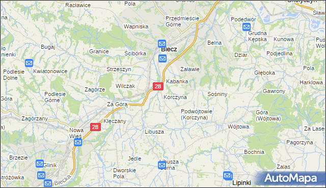 mapa Korczyna gmina Biecz, Korczyna gmina Biecz na mapie Targeo