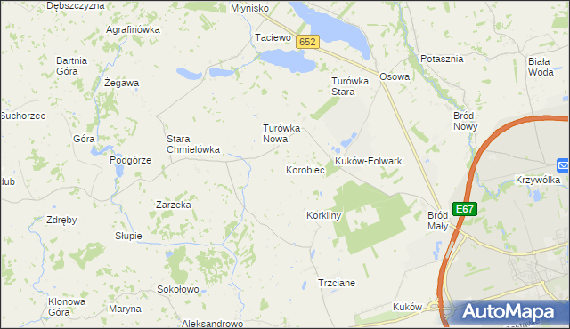 mapa Korobiec, Korobiec na mapie Targeo