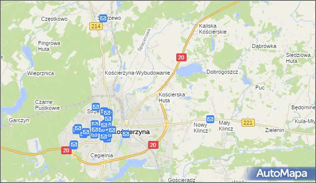 mapa Kościerska Huta, Kościerska Huta na mapie Targeo