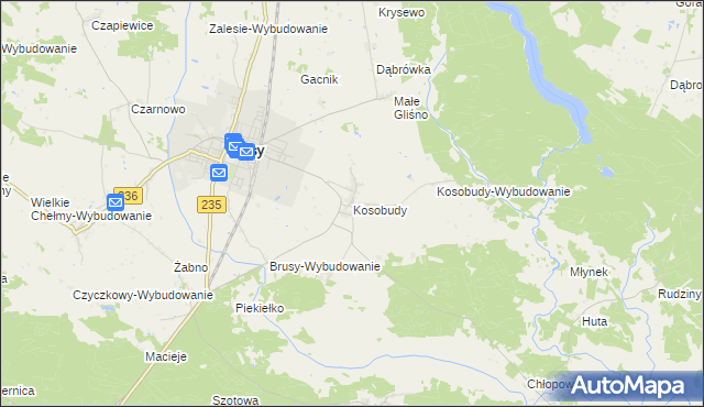 mapa Kosobudy gmina Brusy, Kosobudy gmina Brusy na mapie Targeo