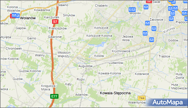 mapa Kosów gmina Kowala, Kosów gmina Kowala na mapie Targeo