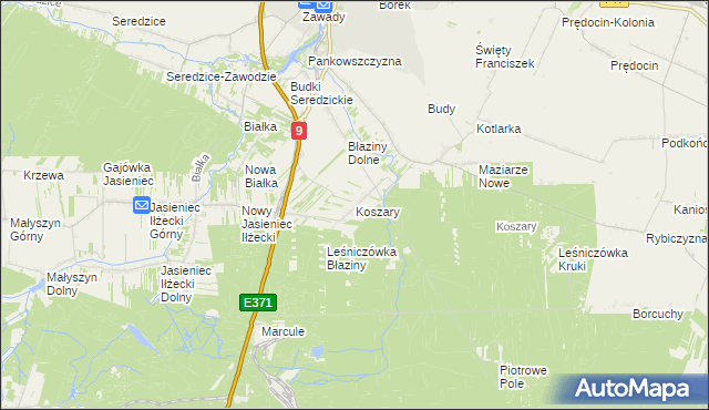 mapa Koszary gmina Iłża, Koszary gmina Iłża na mapie Targeo