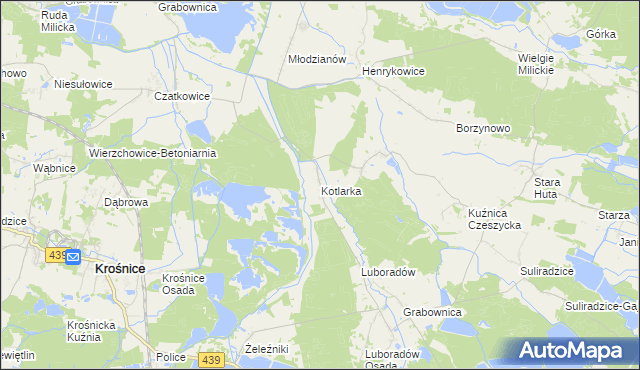 mapa Kotlarka gmina Krośnice, Kotlarka gmina Krośnice na mapie Targeo