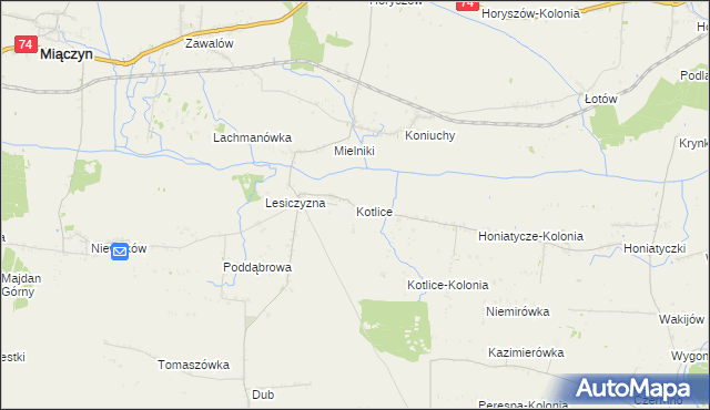 mapa Kotlice gmina Miączyn, Kotlice gmina Miączyn na mapie Targeo