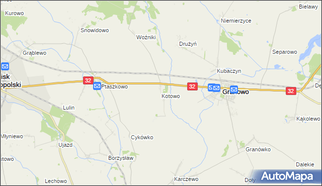 mapa Kotowo gmina Granowo, Kotowo gmina Granowo na mapie Targeo