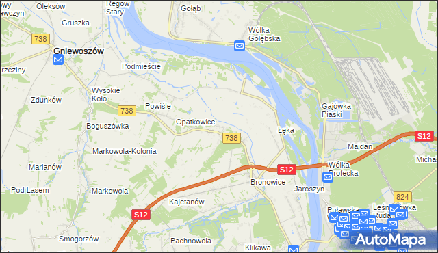 mapa Kowala gmina Puławy, Kowala gmina Puławy na mapie Targeo