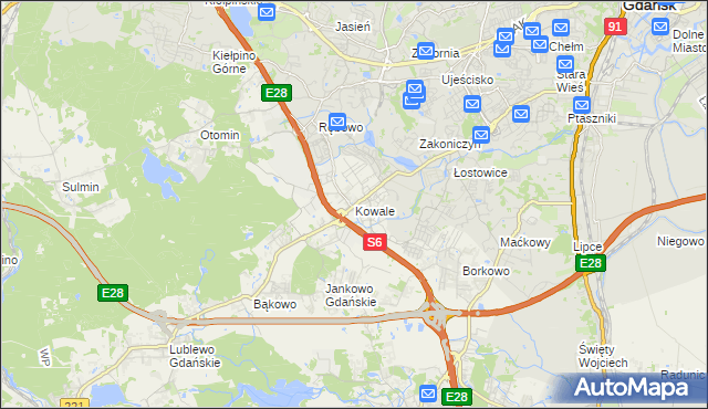 mapa Kowale gmina Kolbudy, Kowale gmina Kolbudy na mapie Targeo