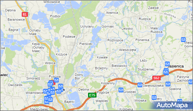 mapa Kowale gmina Skoczów, Kowale gmina Skoczów na mapie Targeo