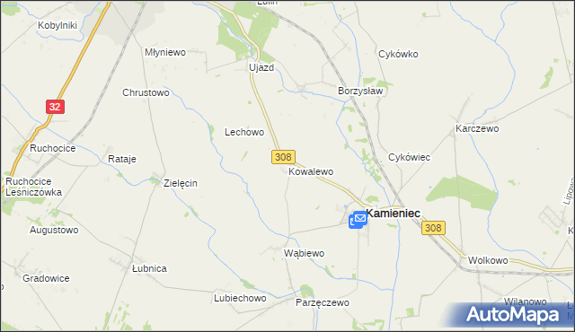 mapa Kowalewo gmina Kamieniec, Kowalewo gmina Kamieniec na mapie Targeo