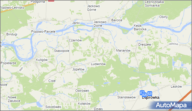 mapa Kowalicha gmina Dąbrówka, Kowalicha gmina Dąbrówka na mapie Targeo