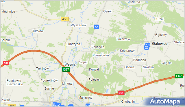 mapa Kowalówka gmina Wieruszów, Kowalówka gmina Wieruszów na mapie Targeo
