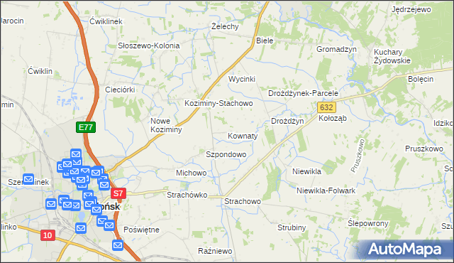 mapa Kownaty gmina Płońsk, Kownaty gmina Płońsk na mapie Targeo