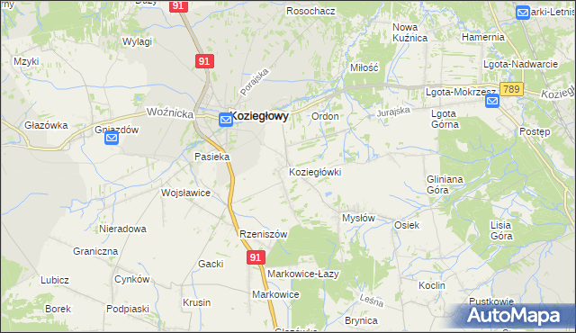 mapa Koziegłówki, Koziegłówki na mapie Targeo
