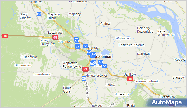 mapa Kozienice, Kozienice na mapie Targeo