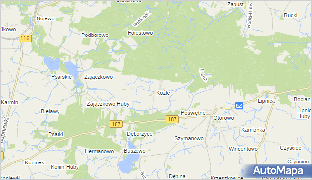 mapa Koźle gmina Szamotuły, Koźle gmina Szamotuły na mapie Targeo