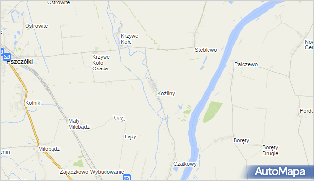 mapa Koźliny gmina Suchy Dąb, Koźliny gmina Suchy Dąb na mapie Targeo