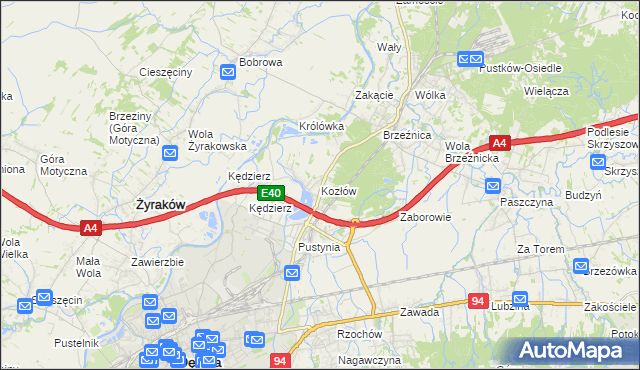 mapa Kozłów gmina Dębica, Kozłów gmina Dębica na mapie Targeo