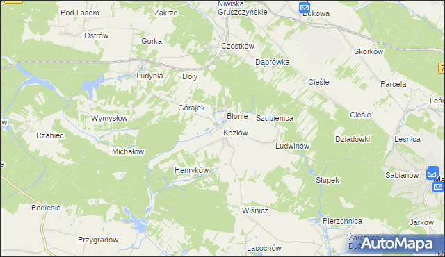 mapa Kozłów gmina Małogoszcz, Kozłów gmina Małogoszcz na mapie Targeo