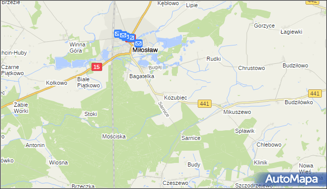 mapa Kozubiec gmina Miłosław, Kozubiec gmina Miłosław na mapie Targeo