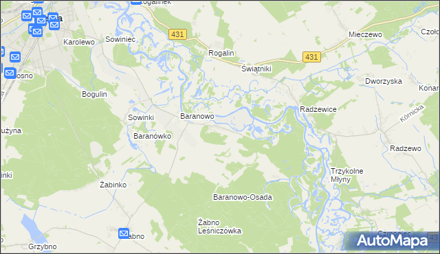 mapa Krajkowo gmina Mosina, Krajkowo gmina Mosina na mapie Targeo