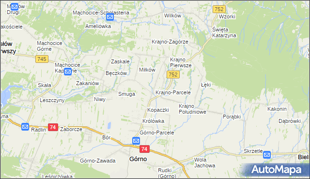 mapa Krajno-Parcele, Krajno-Parcele na mapie Targeo