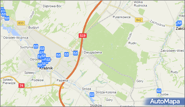 mapa Kraśnik powiat kraśnicki, Kraśnik powiat kraśnicki na mapie Targeo
