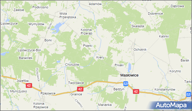 mapa Krery gmina Masłowice, Krery gmina Masłowice na mapie Targeo