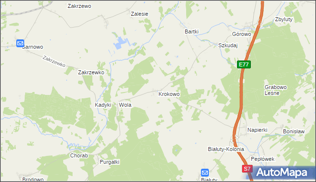mapa Krokowo gmina Kozłowo, Krokowo gmina Kozłowo na mapie Targeo