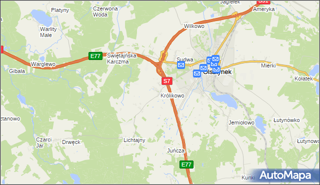 mapa Królikowo gmina Olsztynek, Królikowo gmina Olsztynek na mapie Targeo