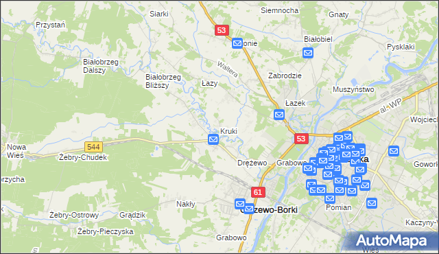 mapa Kruki gmina Olszewo-Borki, Kruki gmina Olszewo-Borki na mapie Targeo