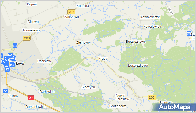 mapa Krupy gmina Darłowo, Krupy gmina Darłowo na mapie Targeo