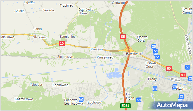mapa Kruszyniec gmina Sicienko, Kruszyniec gmina Sicienko na mapie Targeo