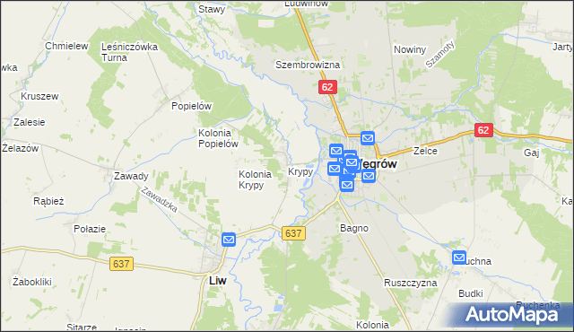 mapa Krypy gmina Liw, Krypy gmina Liw na mapie Targeo