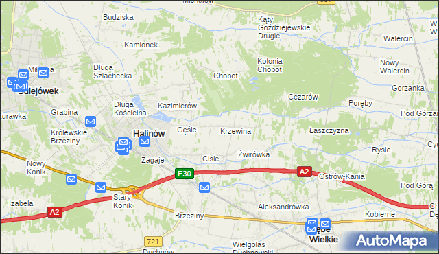 mapa Krzewina gmina Halinów, Krzewina gmina Halinów na mapie Targeo