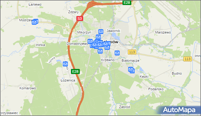 mapa Krzewno gmina Goleniów, Krzewno gmina Goleniów na mapie Targeo