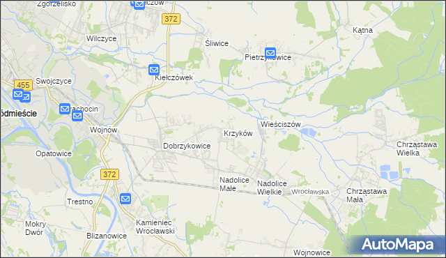 mapa Krzyków gmina Czernica, Krzyków gmina Czernica na mapie Targeo